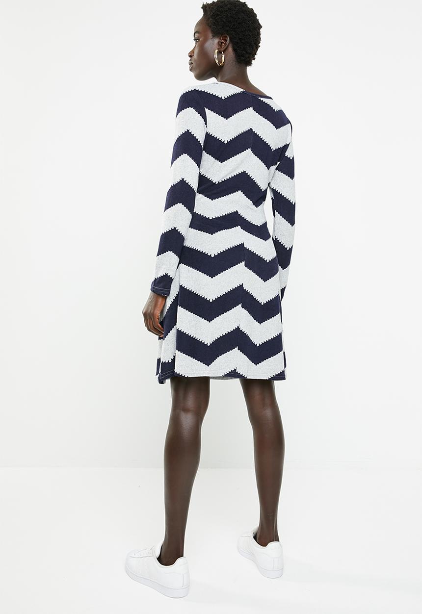 Revenge - Zig zag cross front dress - navy & grey
