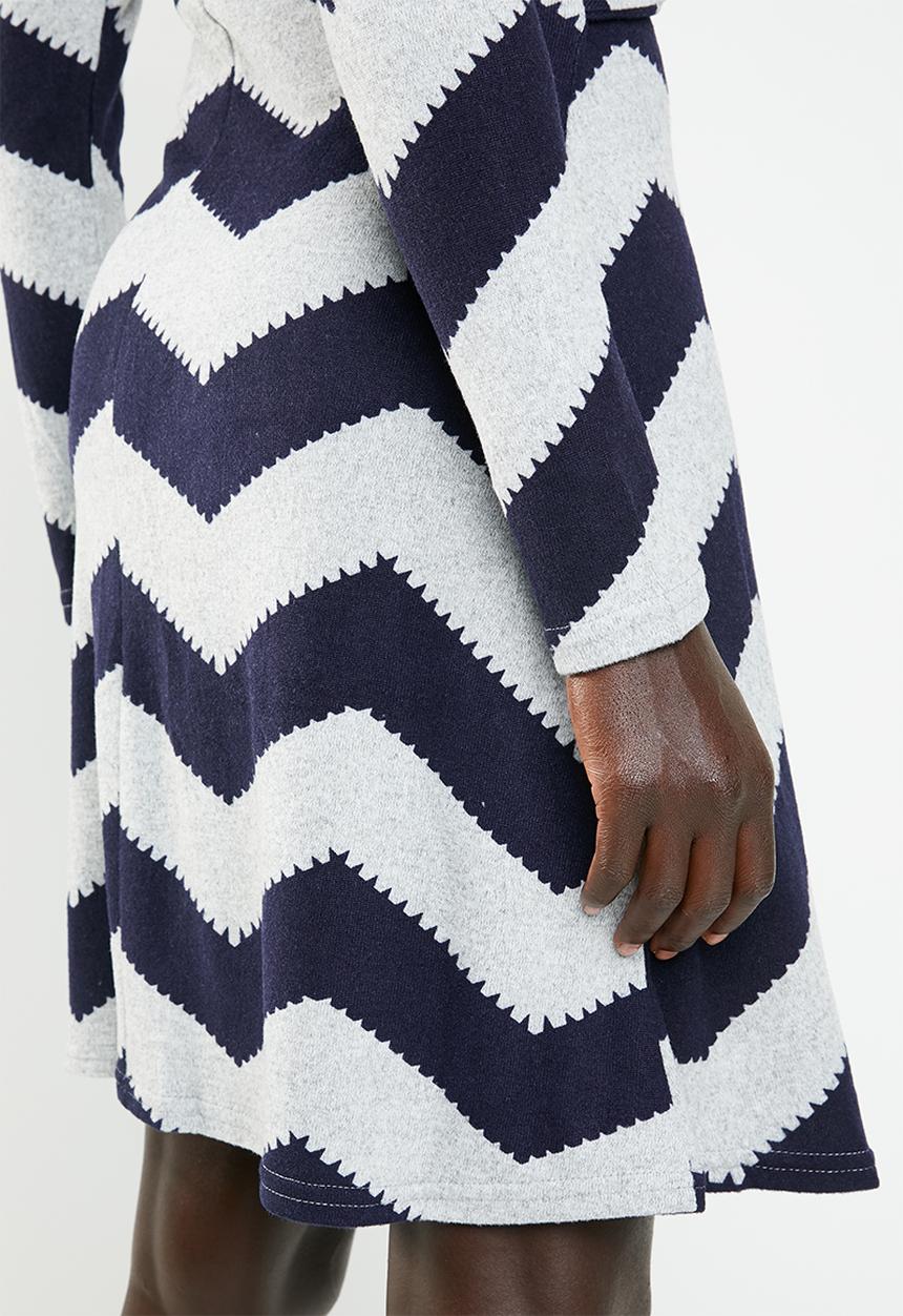 Revenge - Zig zag cross front dress - navy & grey