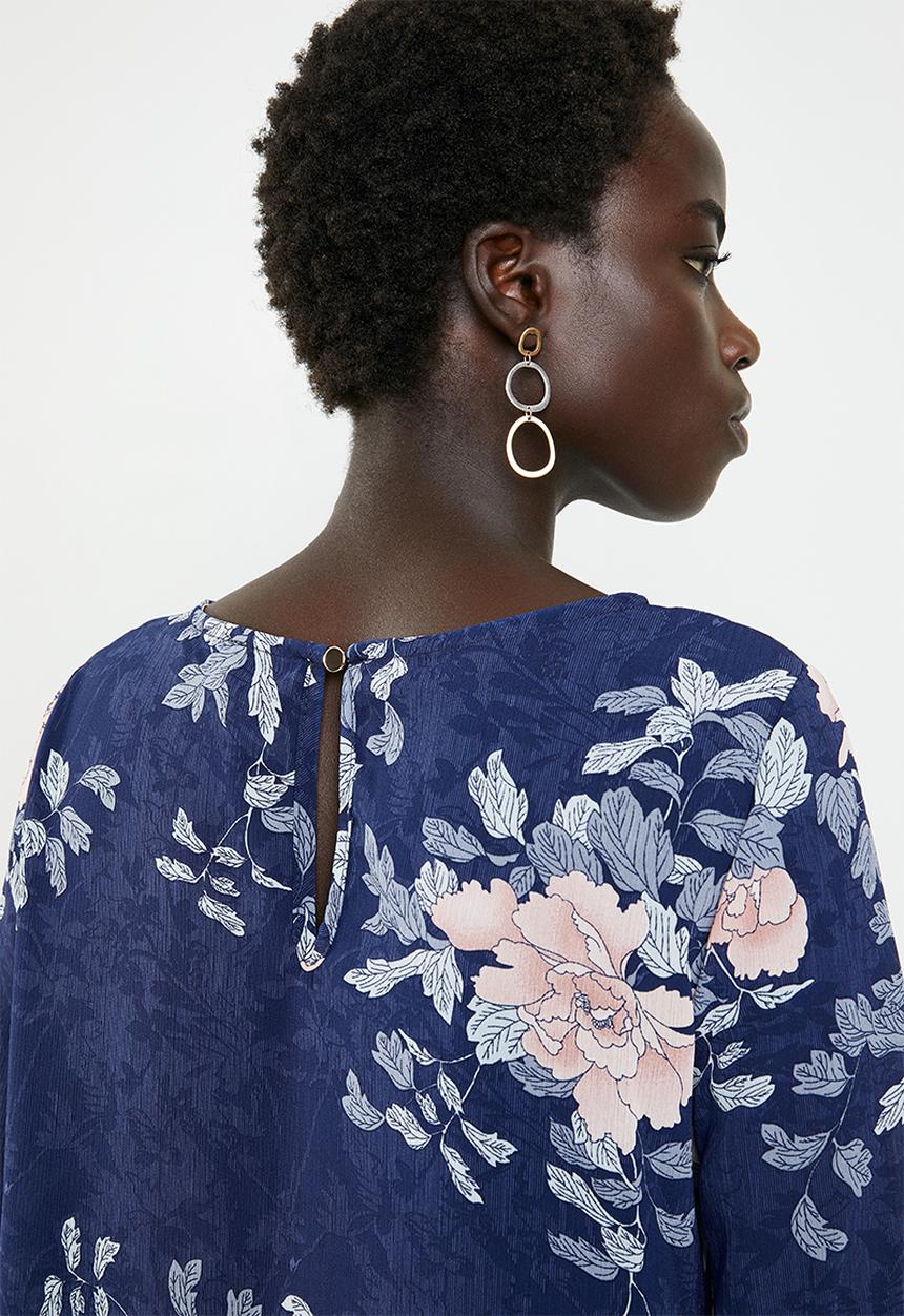 Revenge - Floral waterfall sleeve top - navy