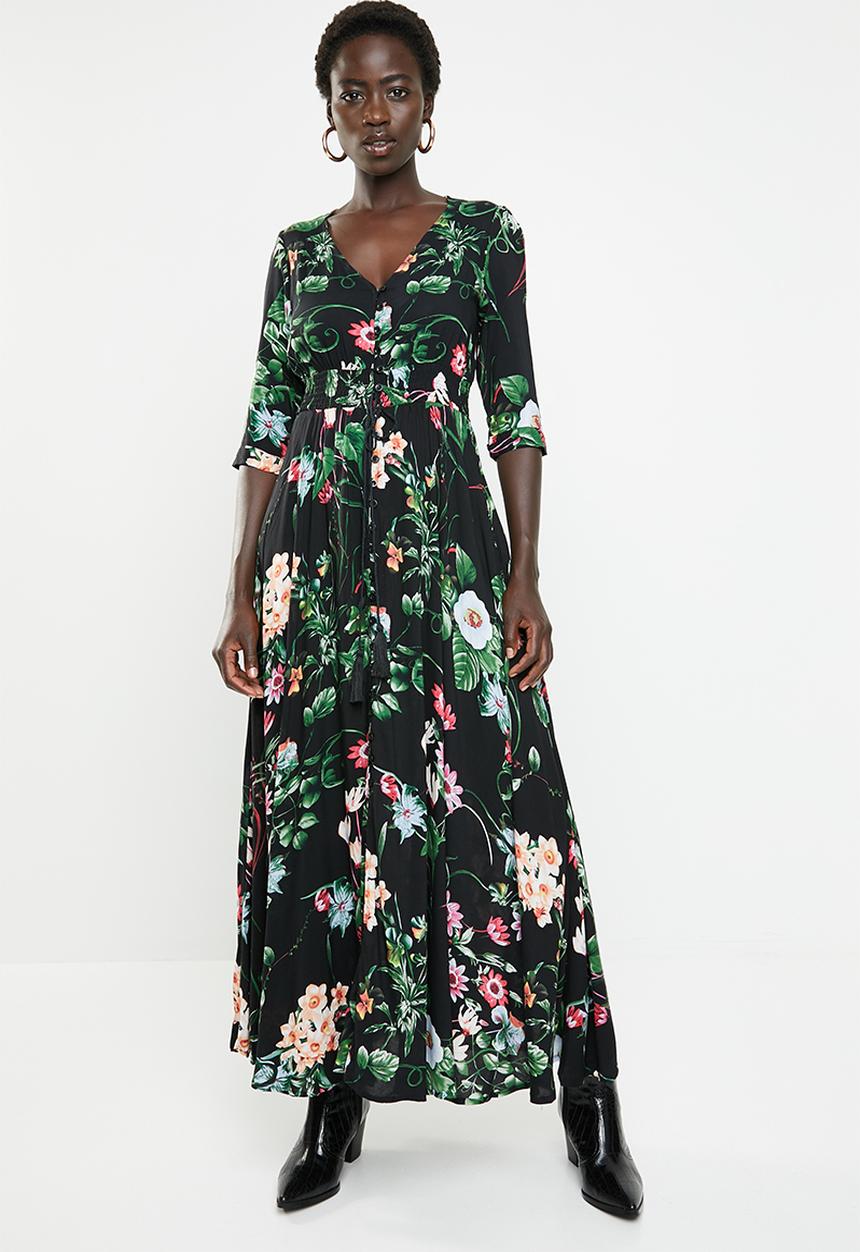 Revenge - 3/4 Sleeve floral v-neck maxi dress - multi