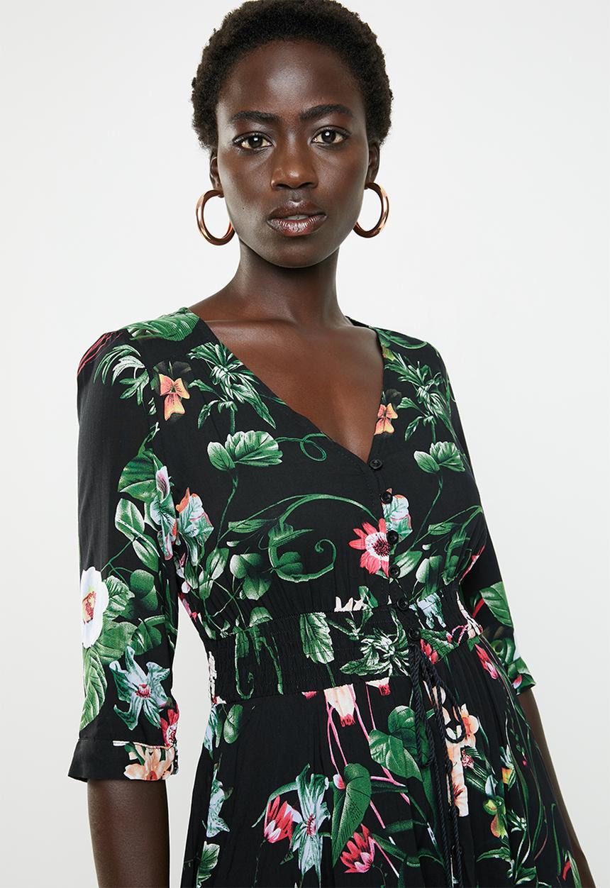 Revenge - 3/4 Sleeve floral v-neck maxi dress - multi