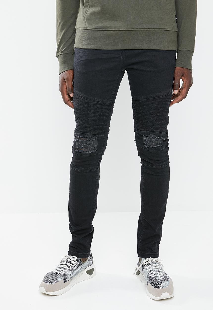 Superbalist - Biker abrasions jeans - black