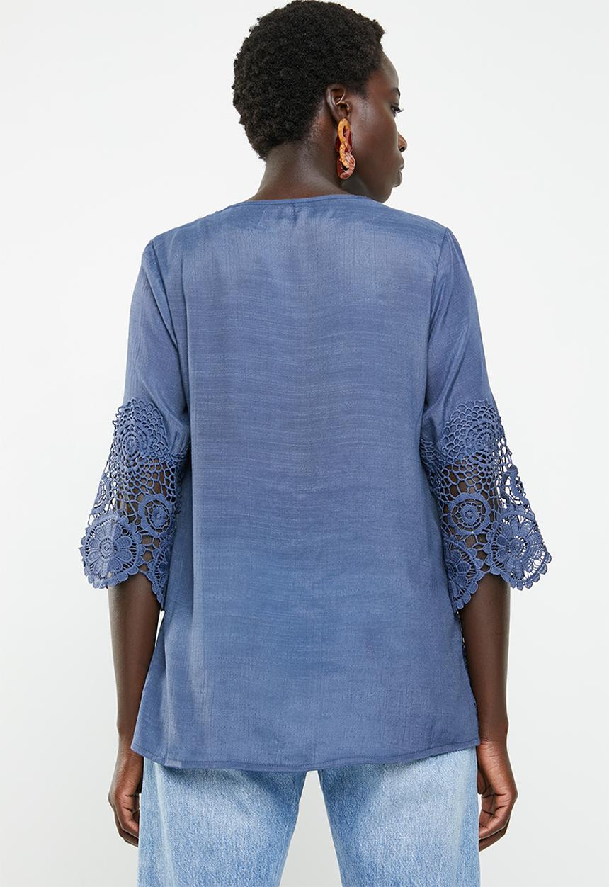 Revenge - Lace border round neck top - navy
