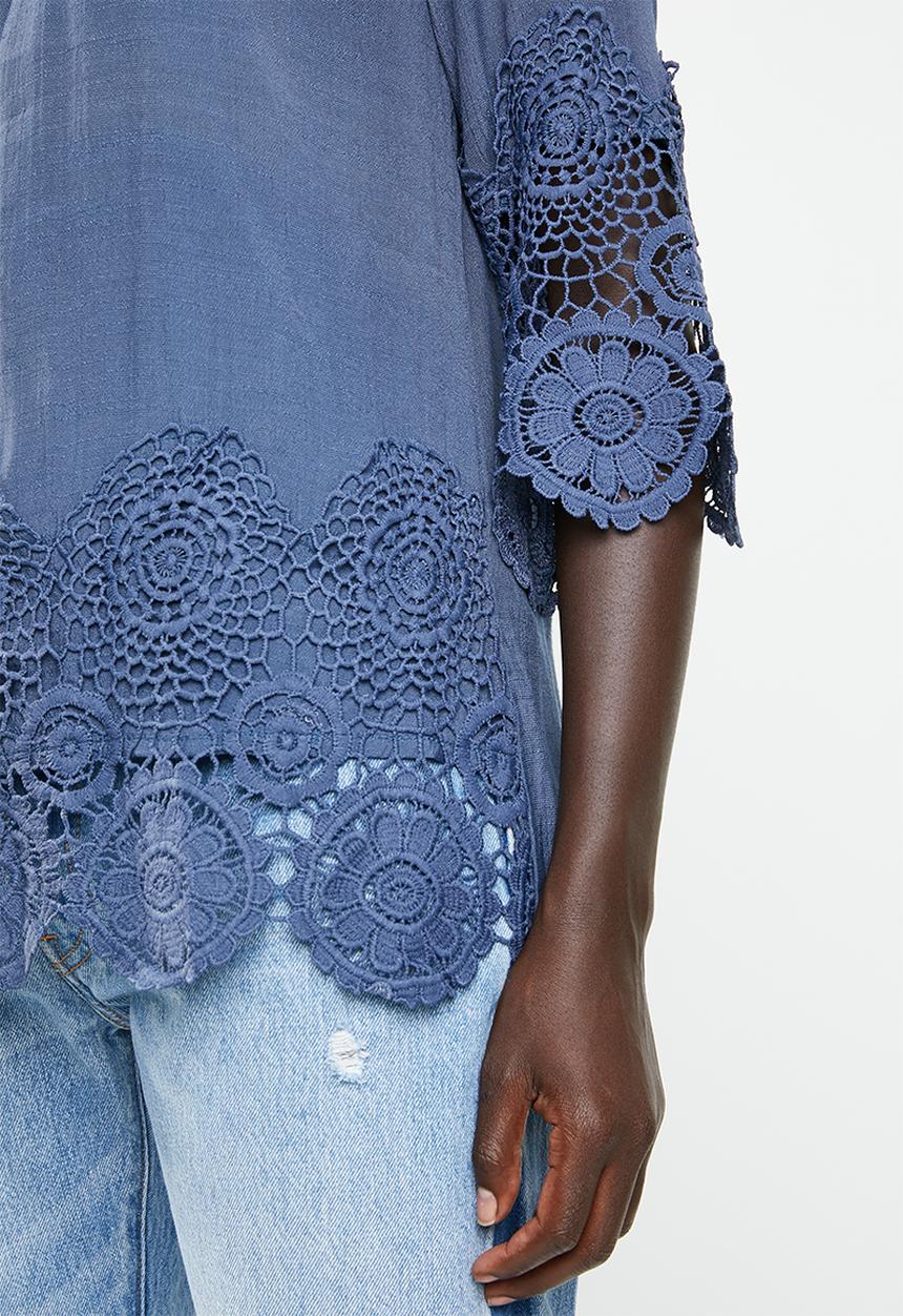 Revenge - Lace border round neck top - navy