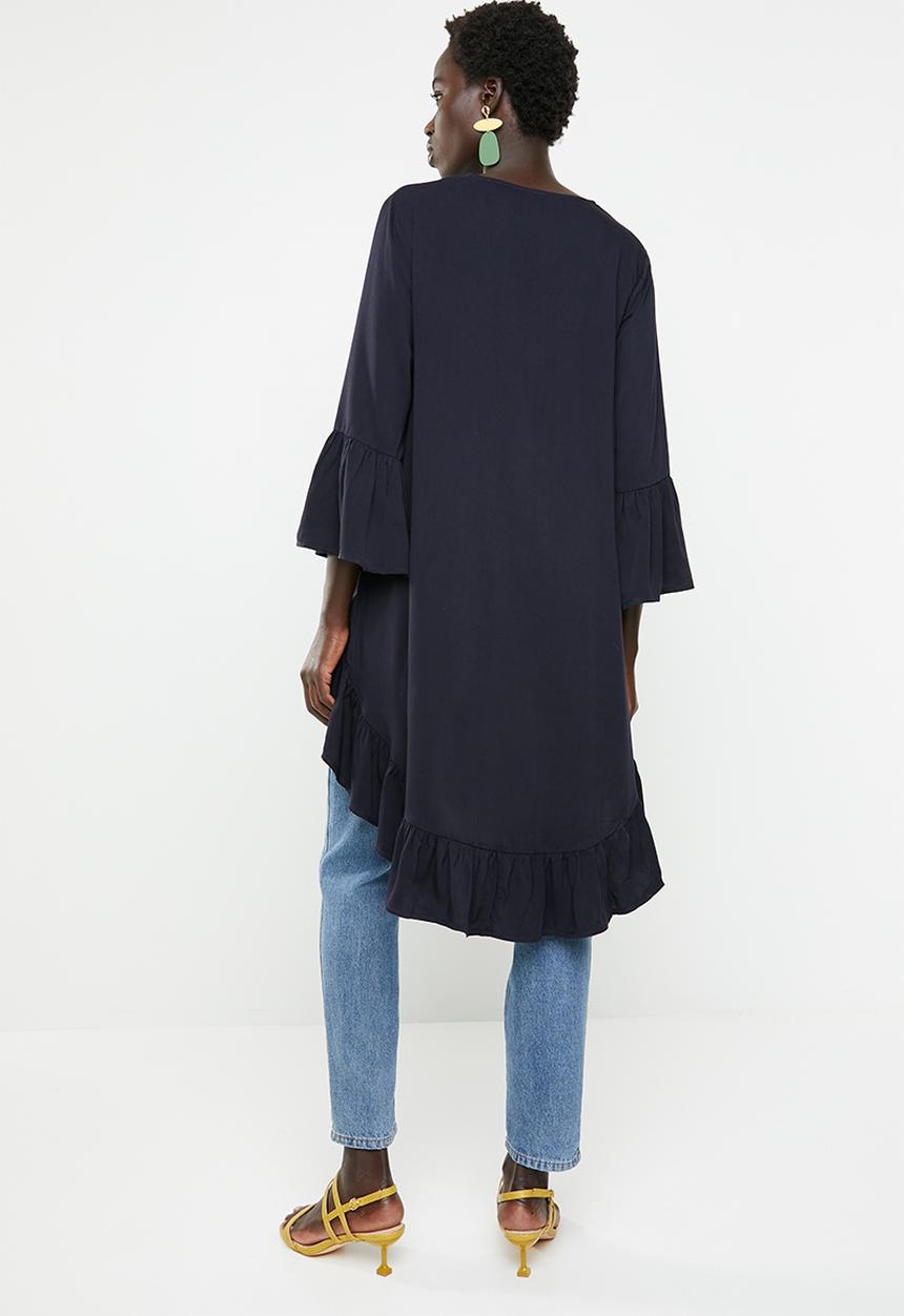 Revenge - Bell sleeve dip hem top - navy