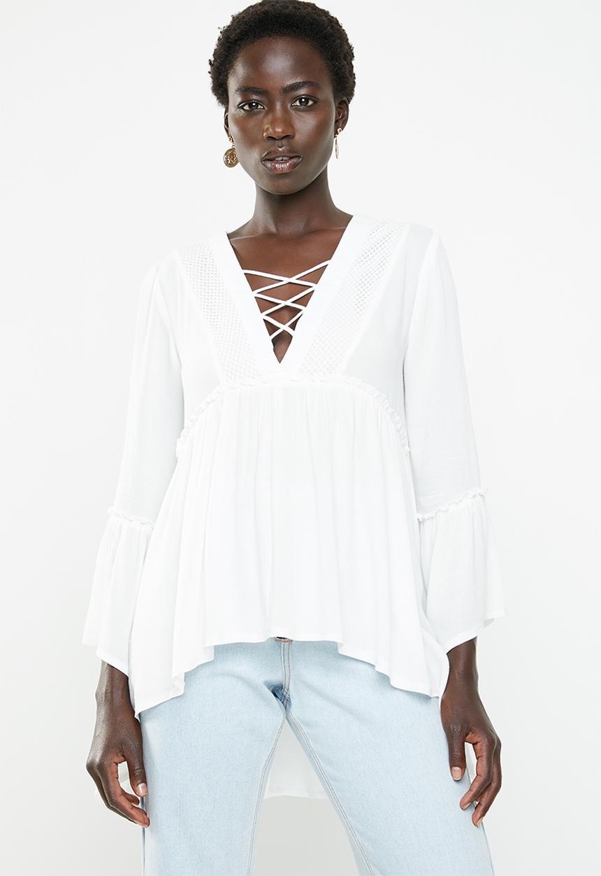 Revenge - Hi lo lace up top - white