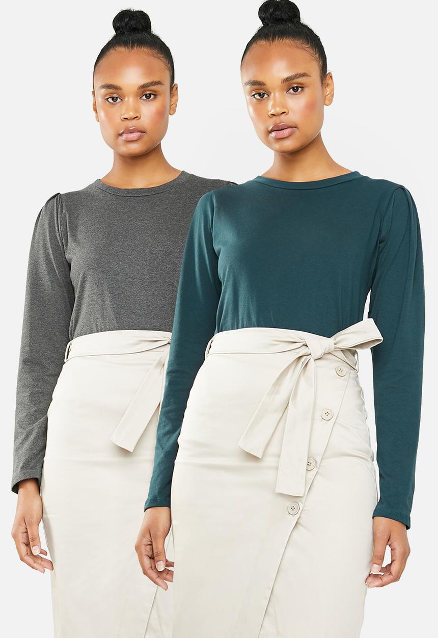 Superbalist - 2 Pack puff sleeve top - grey  & blue 