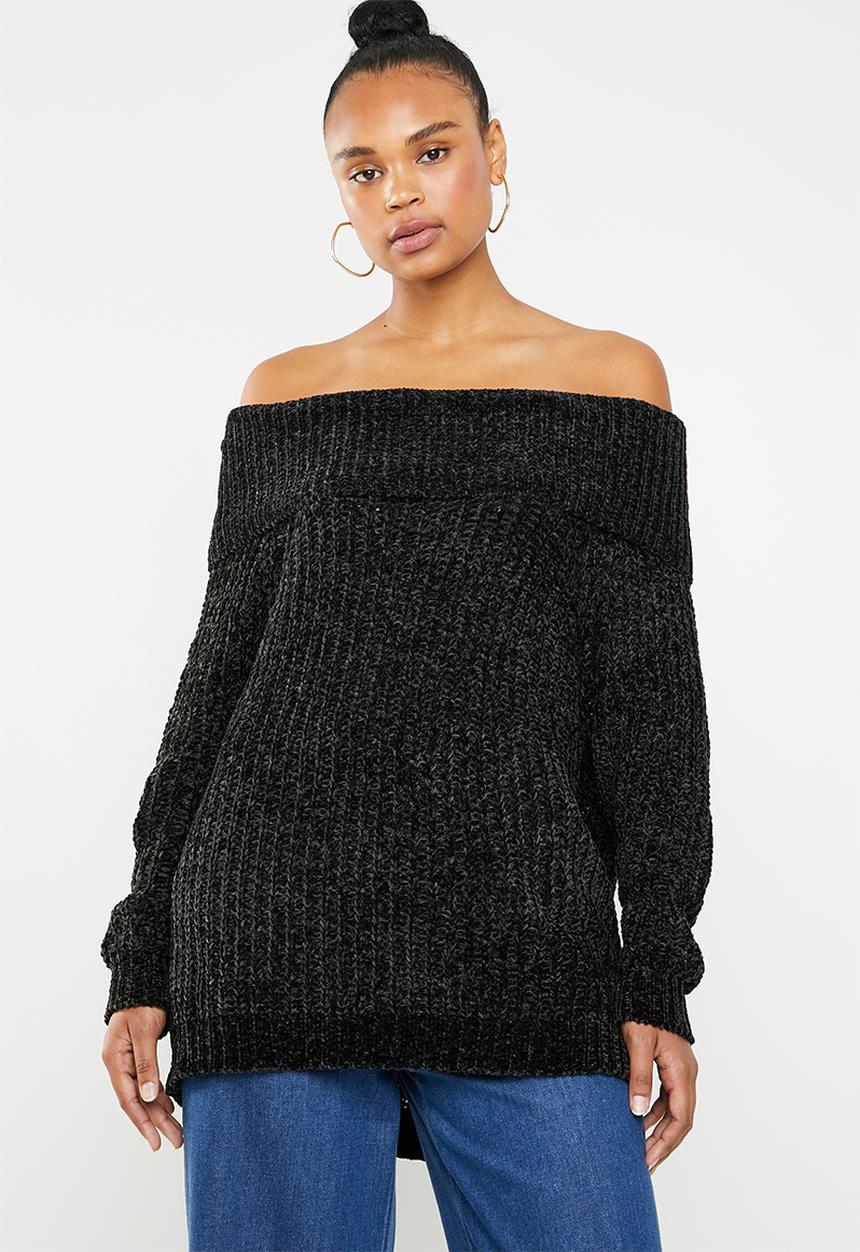 Brave Soul - Chunky bardot knit - black