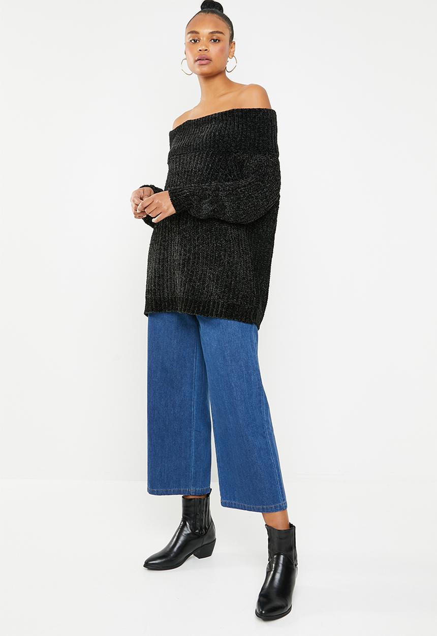 Brave Soul - Chunky bardot knit - black