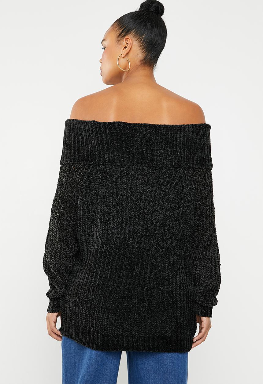 Brave Soul - Chunky bardot knit - black