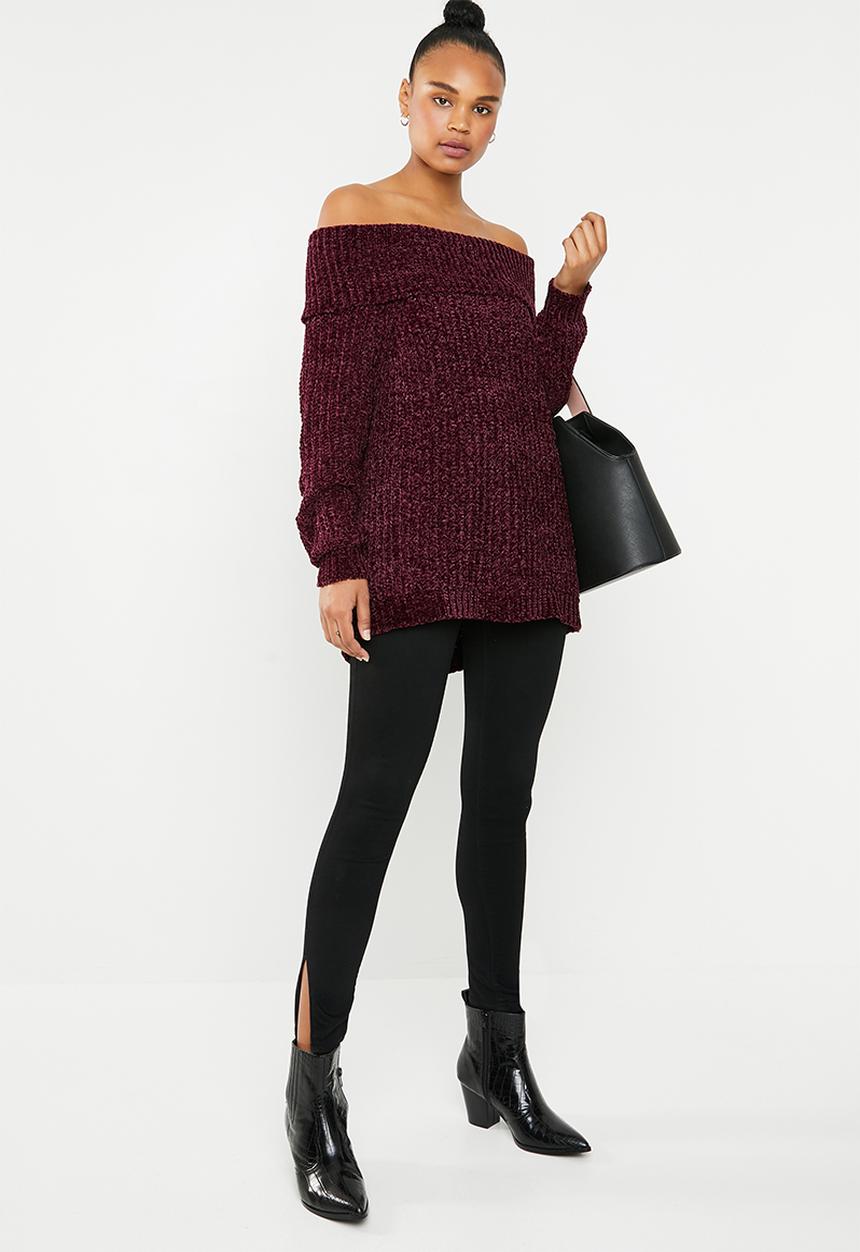 Brave Soul - Chunky bardot knit - burgundy