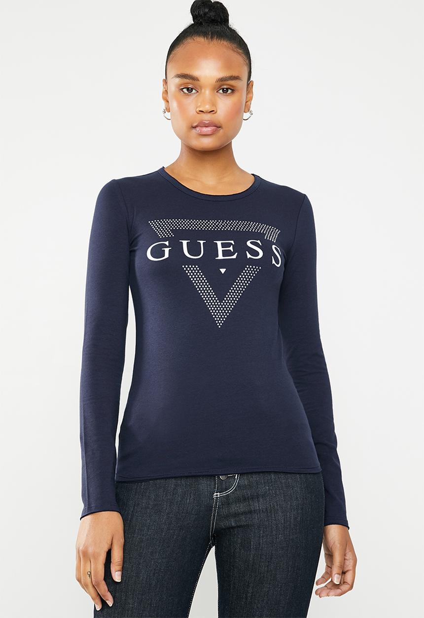 GUESS - Long sleeve bling tri T-shirt - navy
