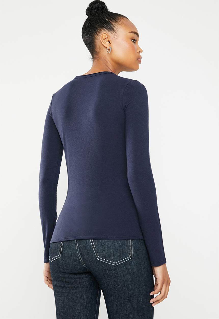 GUESS - Long sleeve bling tri T-shirt - navy