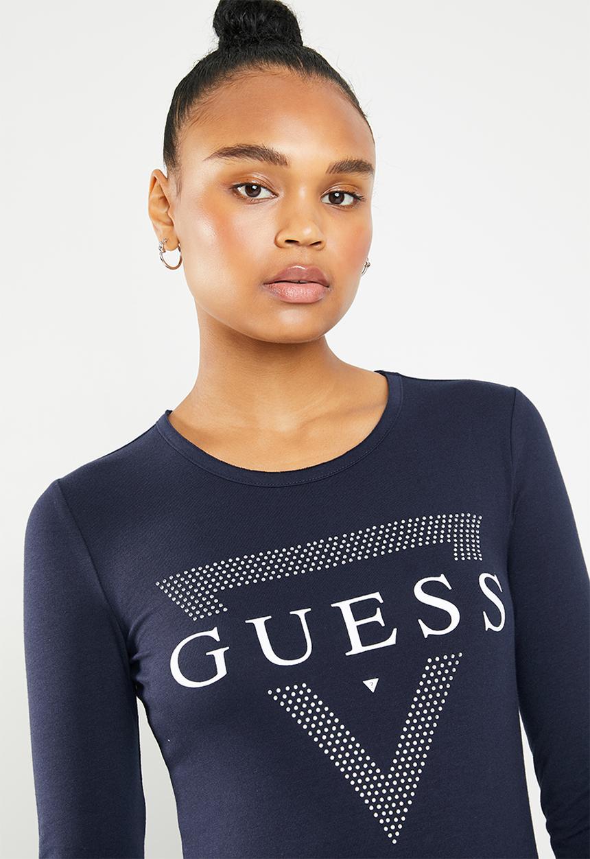 GUESS - Long sleeve bling tri T-shirt - navy