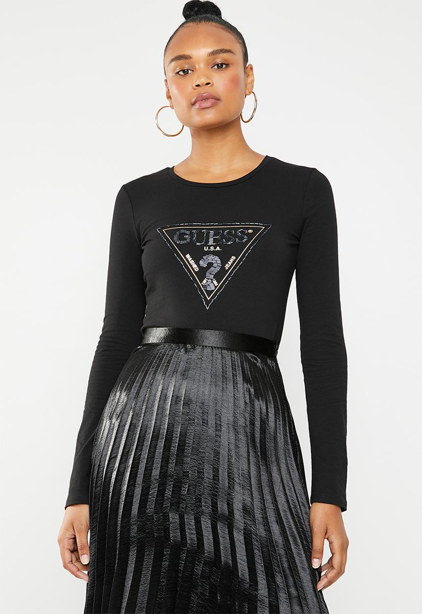 GUESS - Long sleeve embellished tri T-shirt - black
