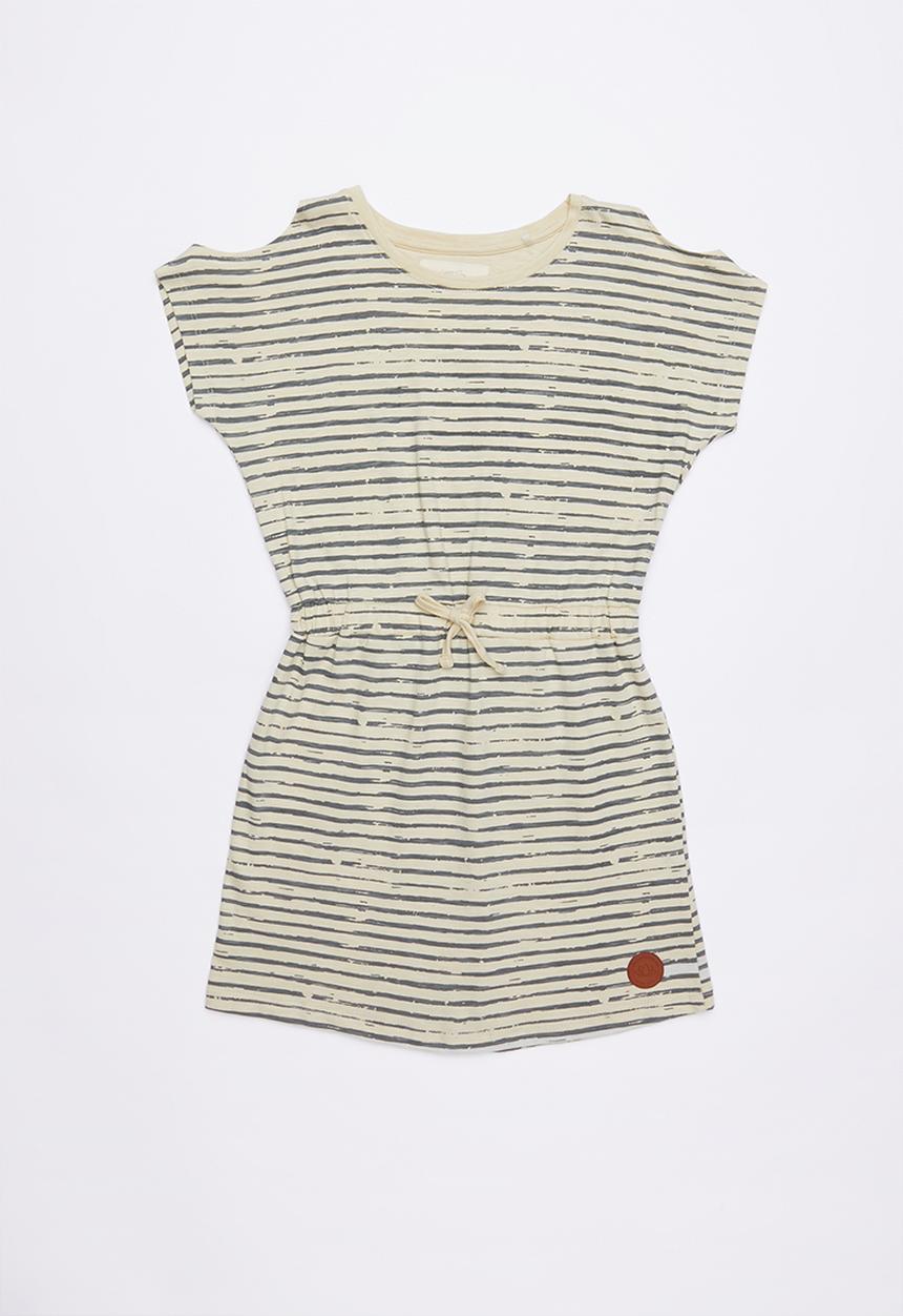 Lizzy - Stassi cut out shoulder dress - grey & beige 