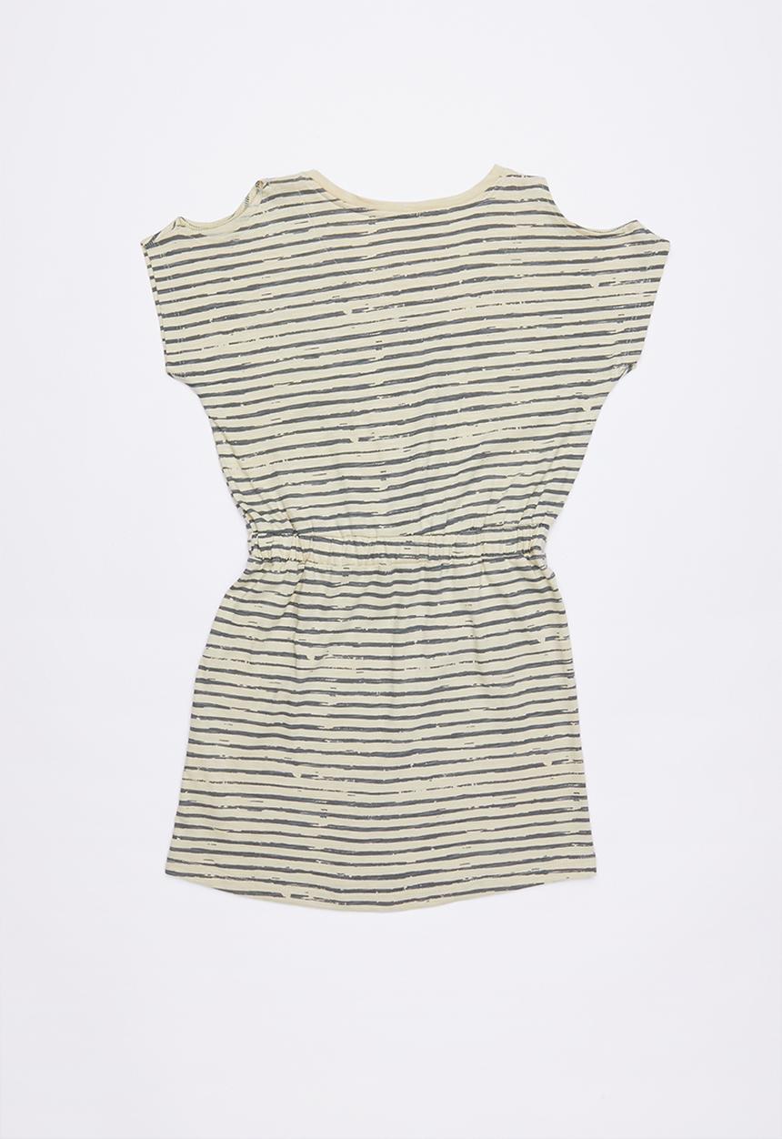 Lizzy - Stassi cut out shoulder dress - grey & beige 