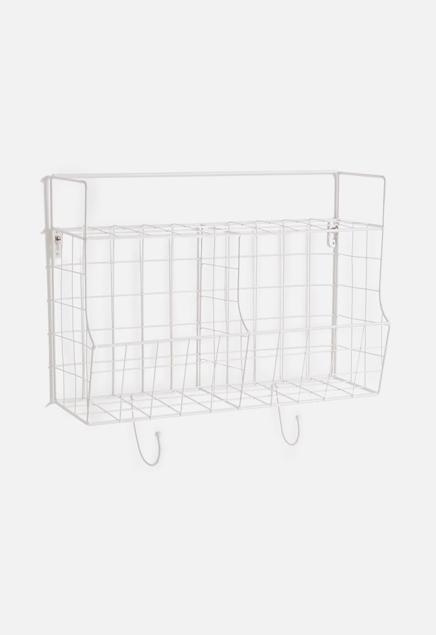 Present Time - Kitchen wall rack - metal with basket white