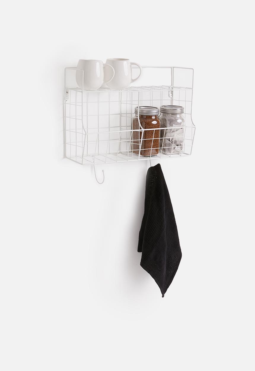 Present Time - Kitchen wall rack - metal with basket white