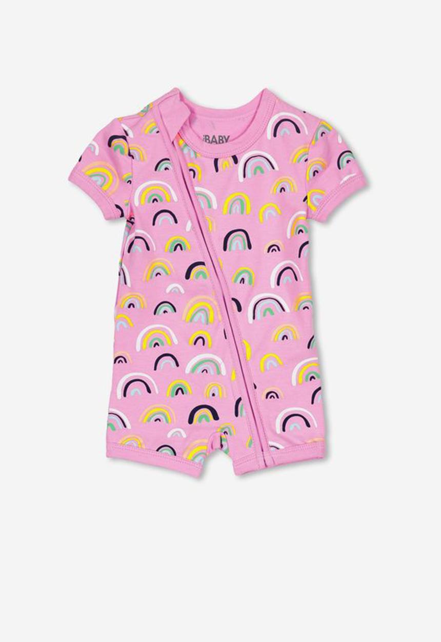 Cotton On - Mini short sleevs zip through romper - multi