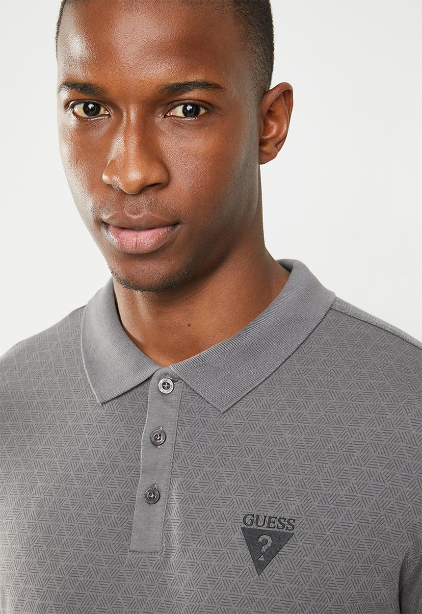 GUESS - Geometric short sleeve polo - charcoal