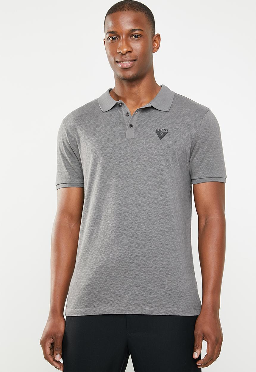 GUESS - Geometric short sleeve polo - charcoal