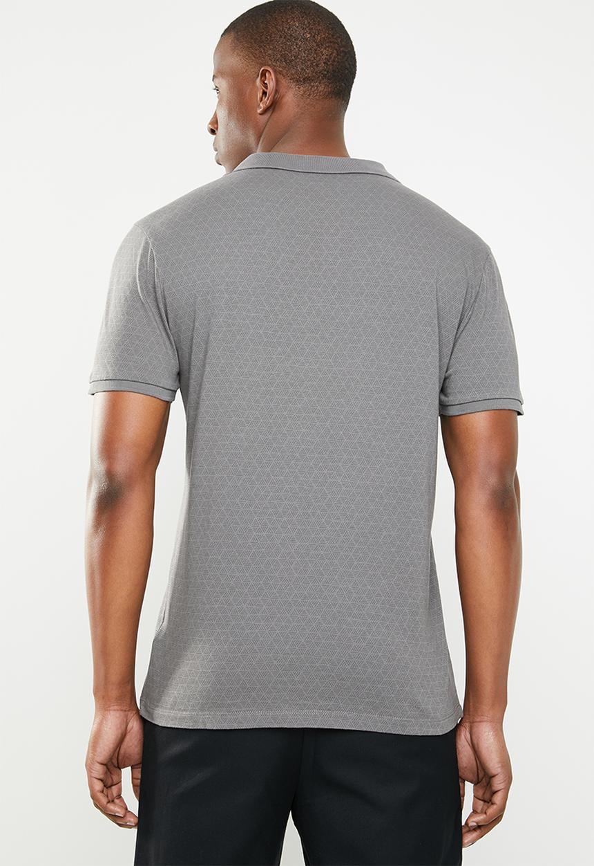 GUESS - Geometric short sleeve polo - charcoal