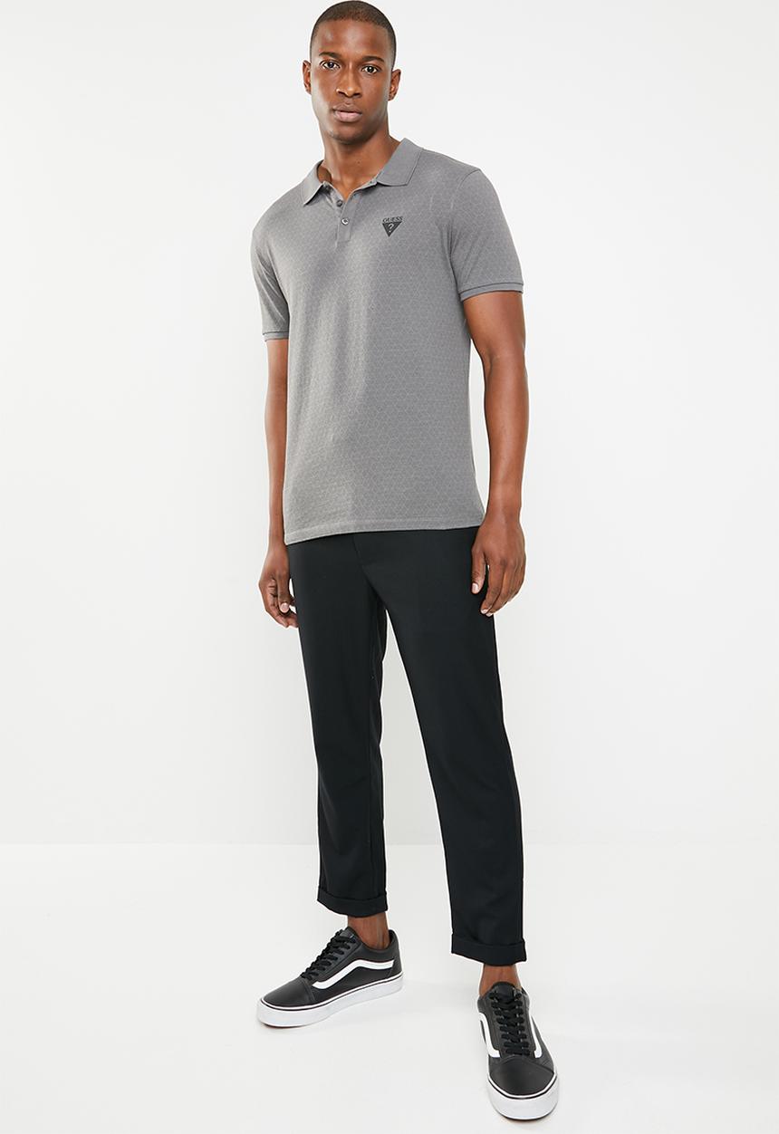 GUESS - Geometric short sleeve polo - charcoal