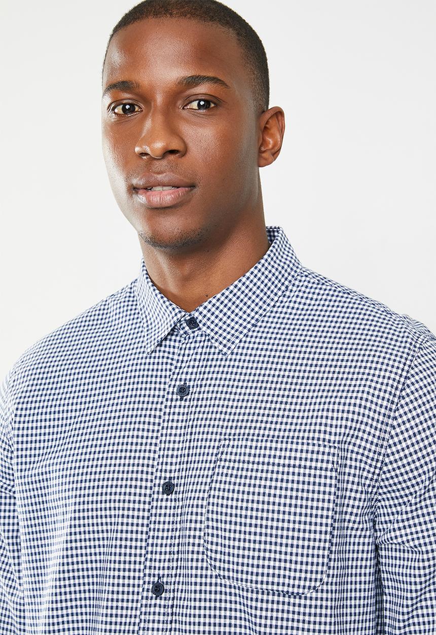 GUESS - Long sleeve gingham check woven - navy & white 