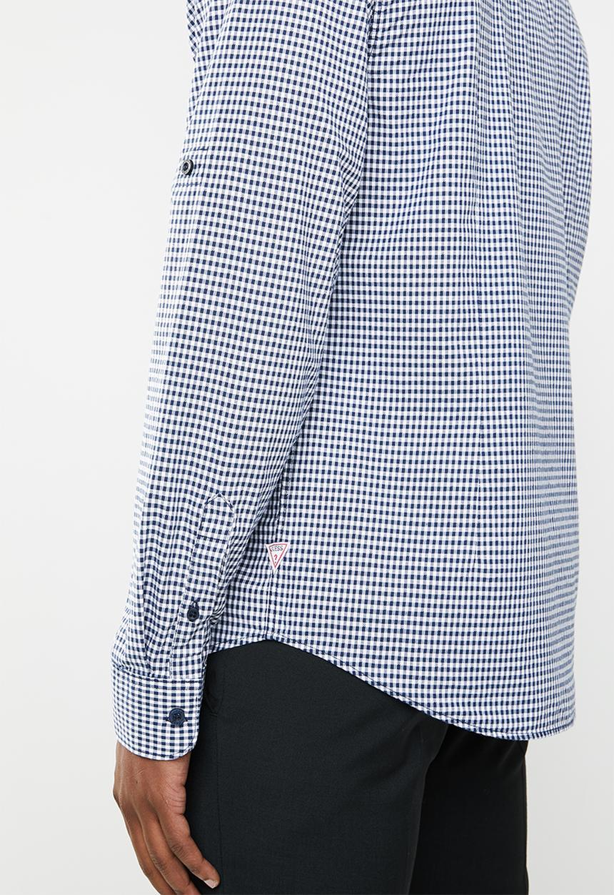 GUESS - Long sleeve gingham check woven - navy & white 