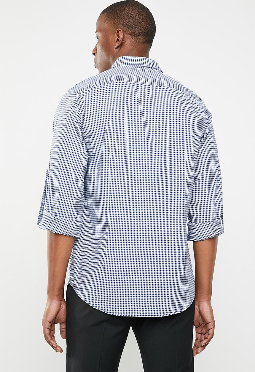 GUESS - Long sleeve gingham check woven - navy & white 