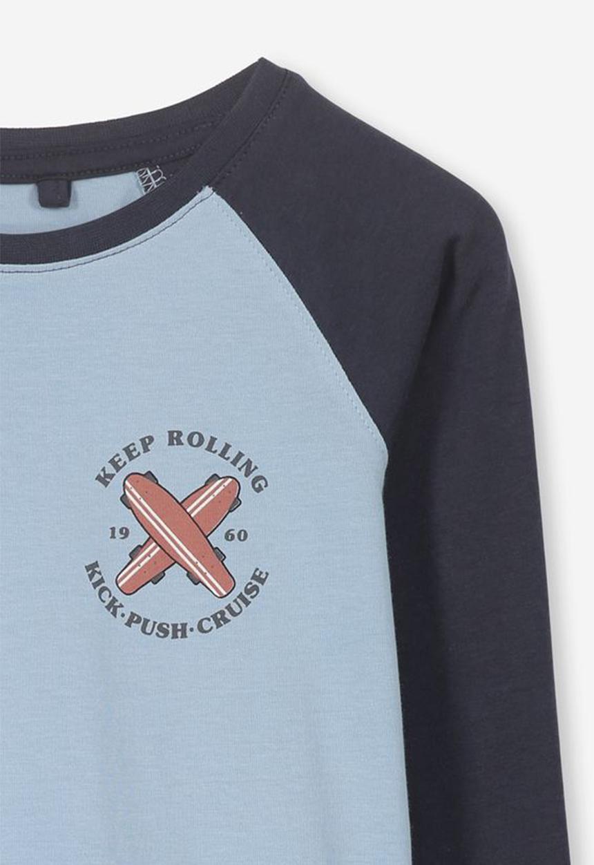 Cotton On - Tom long sleeve raglan tee - blue & navy