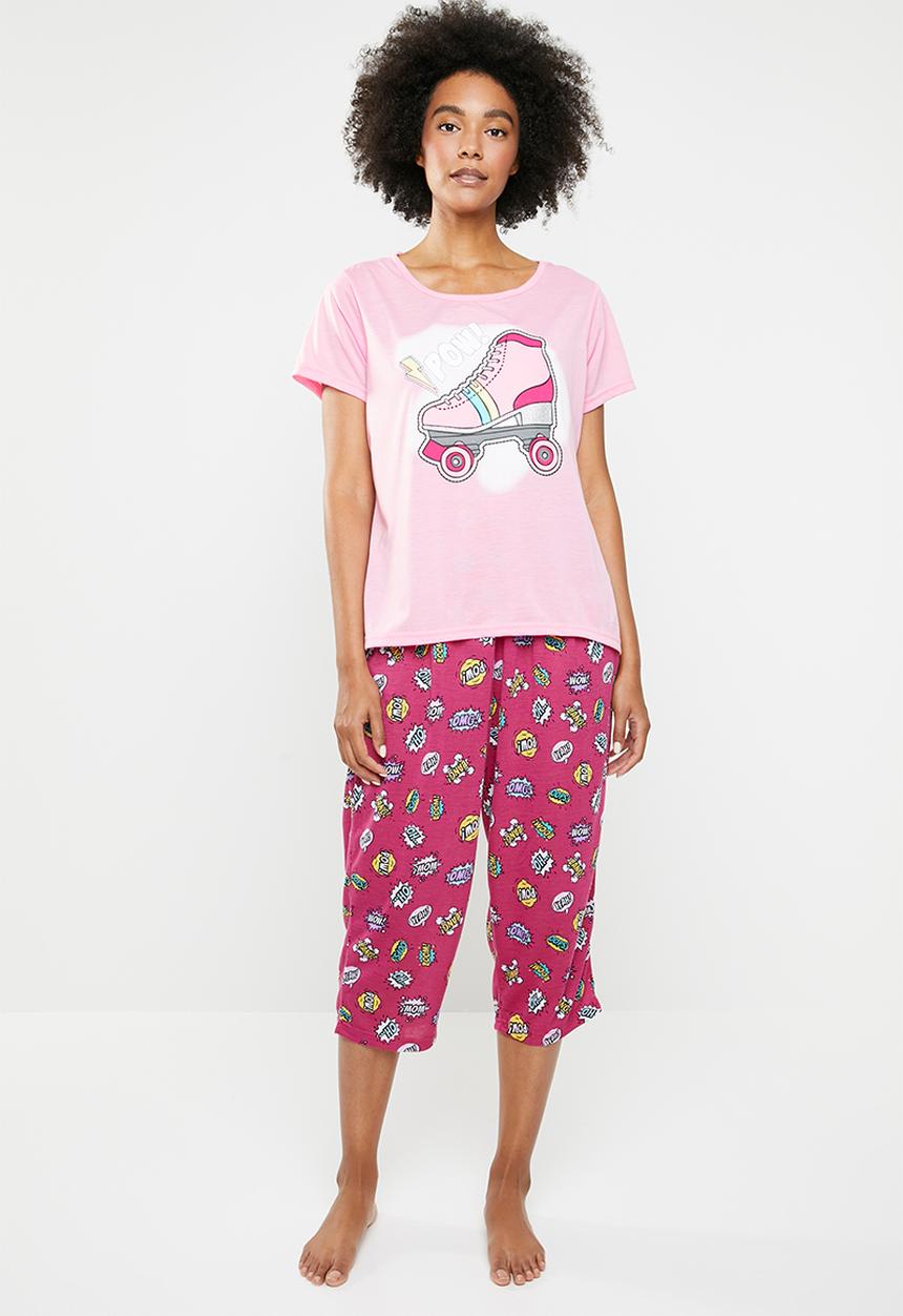 c(inch) - Sleep tee and capri pants sleep set - pink