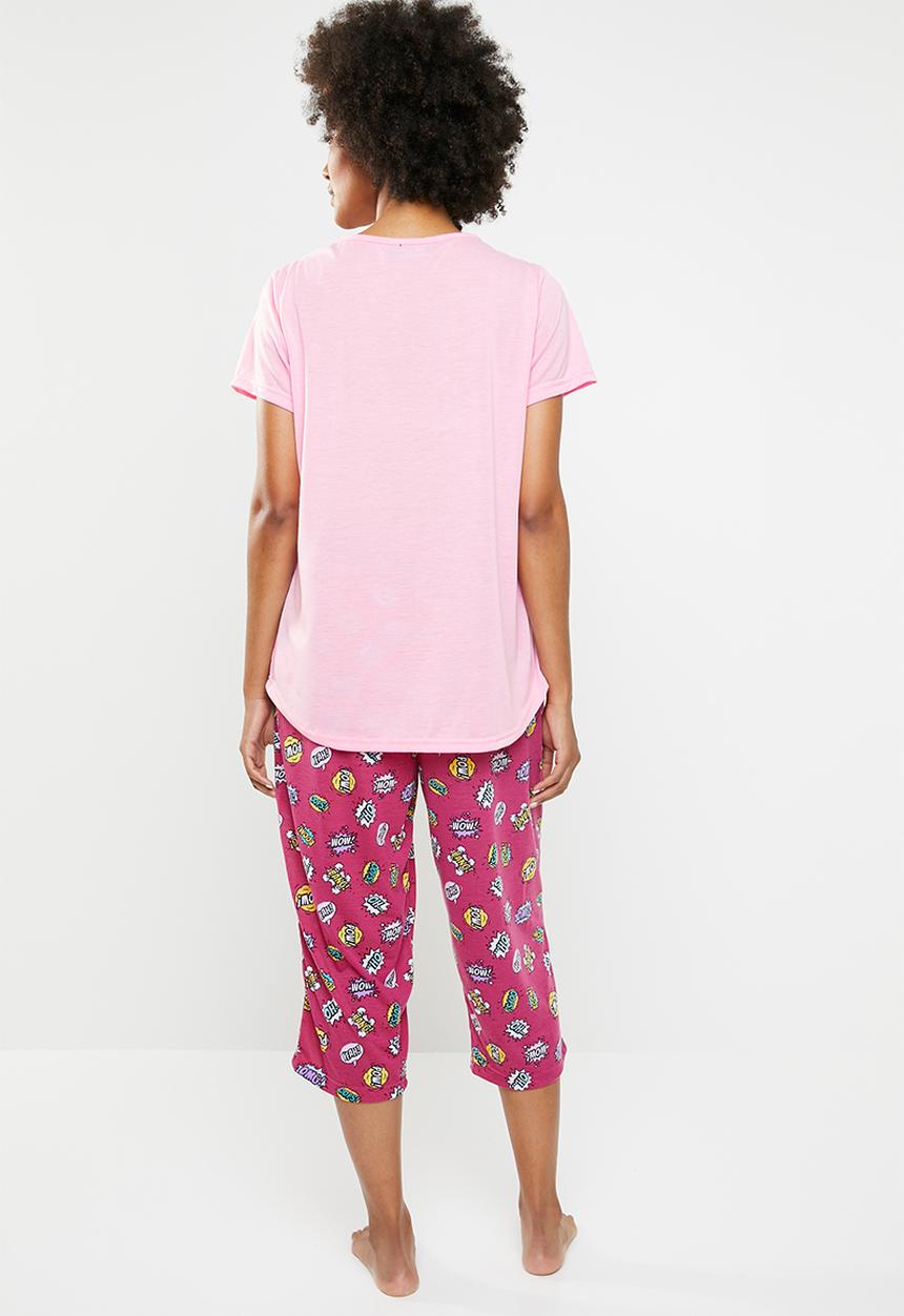 c(inch) - Sleep tee and capri pants sleep set - pink