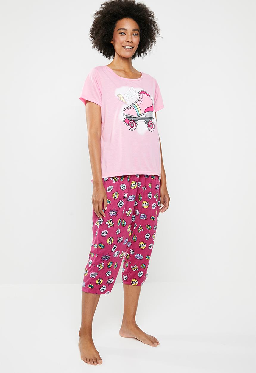 c(inch) - Sleep tee and capri pants sleep set - pink
