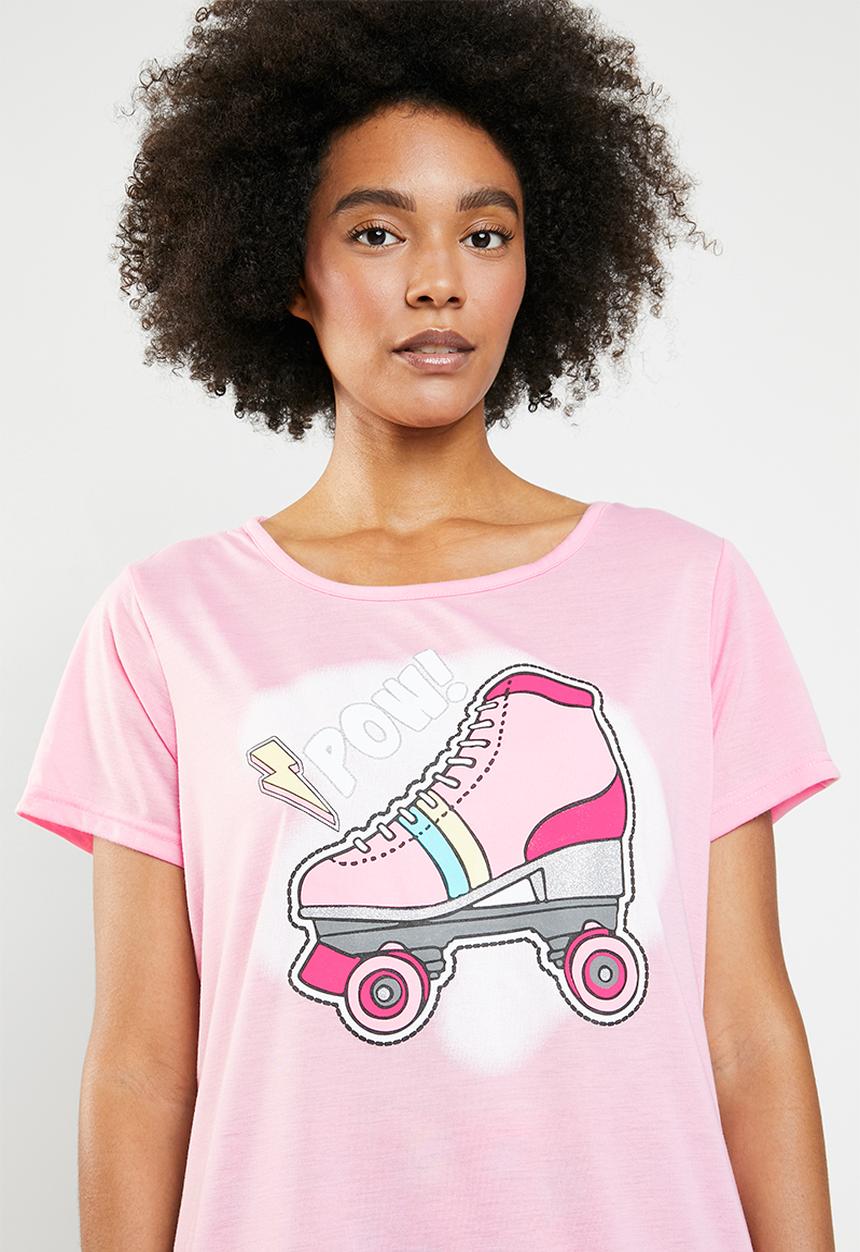 c(inch) - Sleep tee and capri pants sleep set - pink