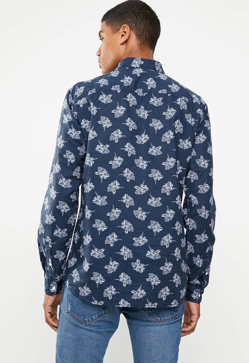 Jack & Jones - Adam printed long sleeve shirt - navy