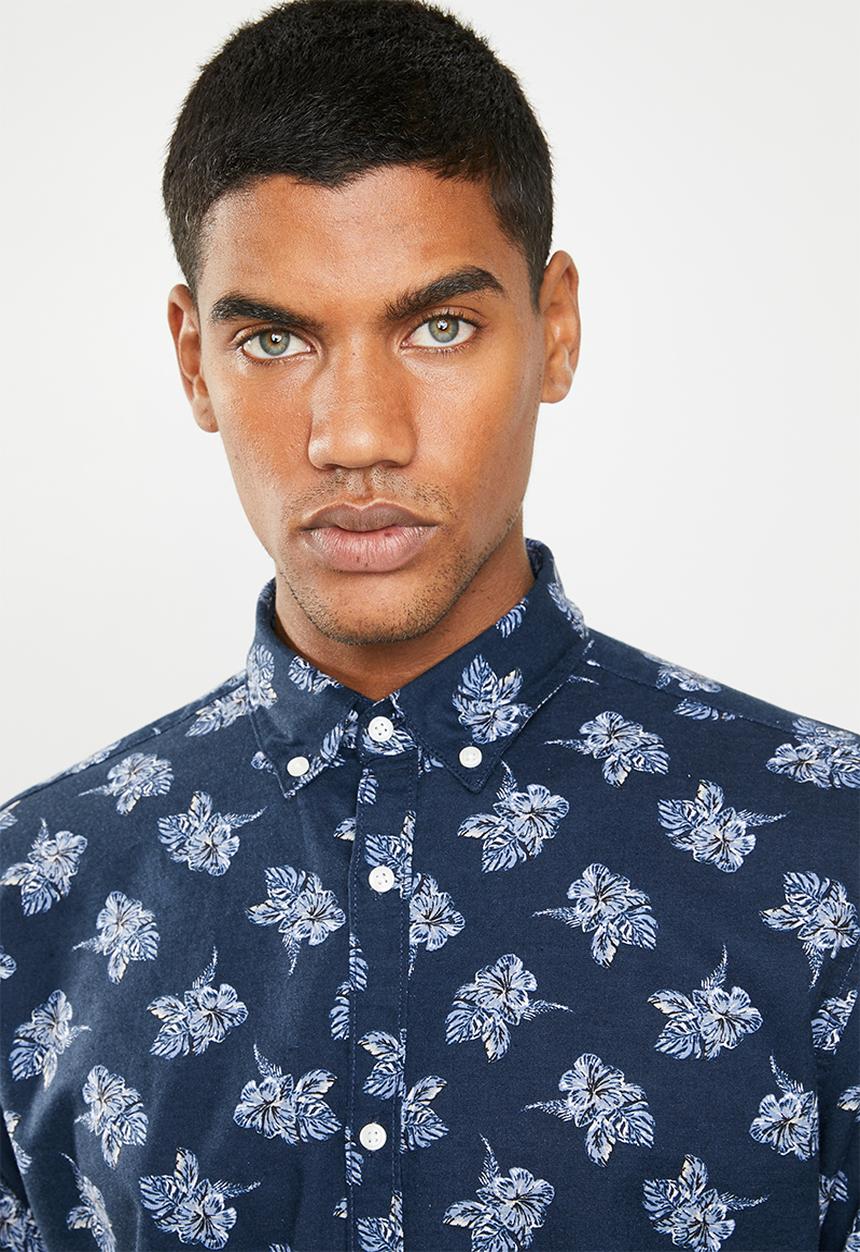 Jack & Jones - Adam printed long sleeve shirt - navy