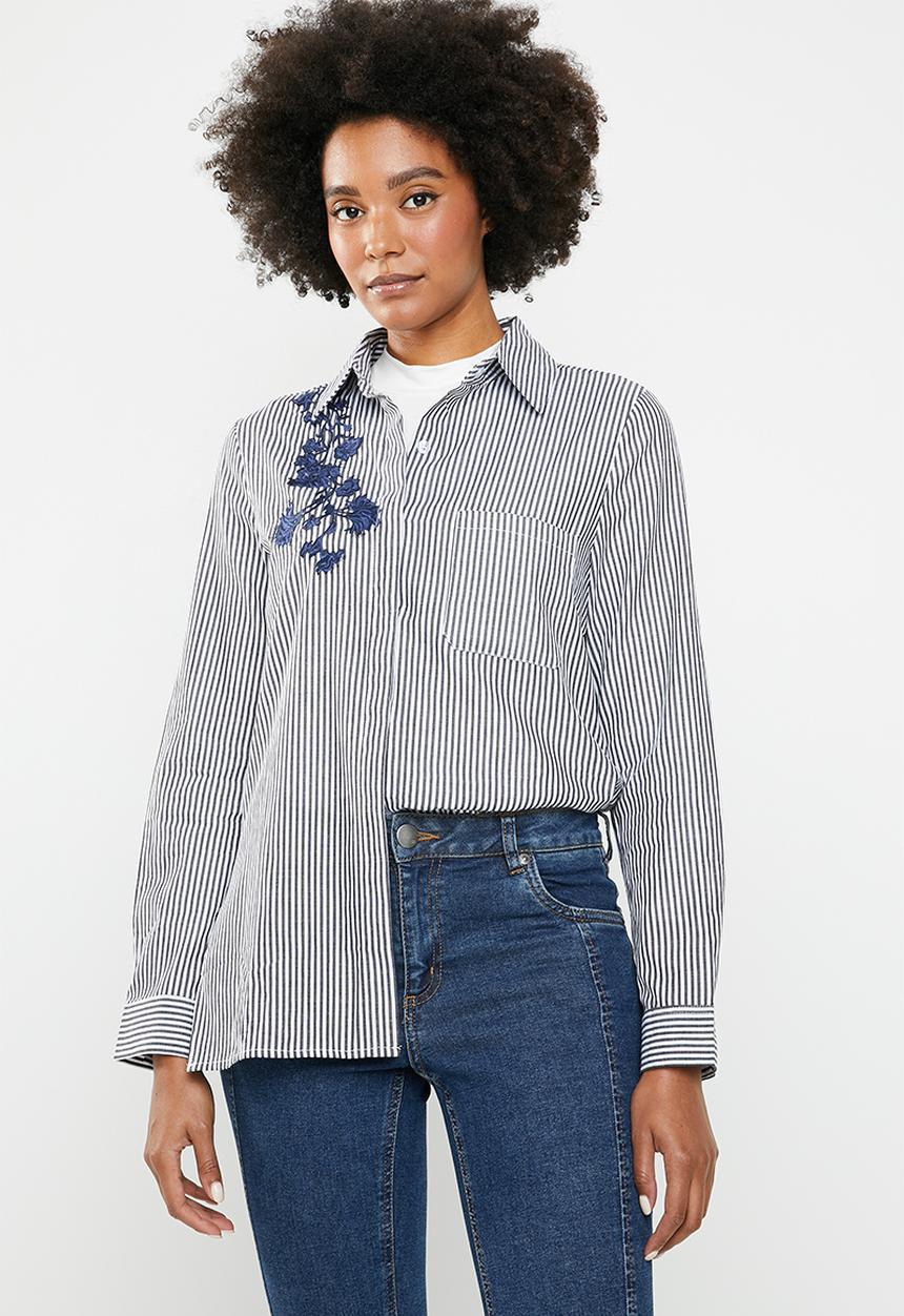 dailyfriday - Stripe embroidered shirt - black & white