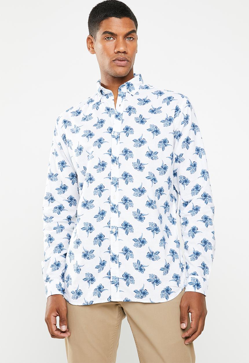 Jack & Jones - Summer Adam printed long sleeve shirt - white