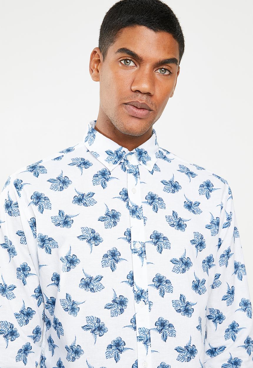 Jack & Jones - Summer Adam printed long sleeve shirt - white