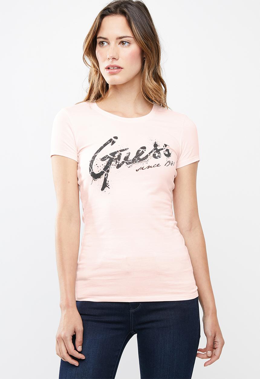 GUESS - Short sleeve script logo tee - pink