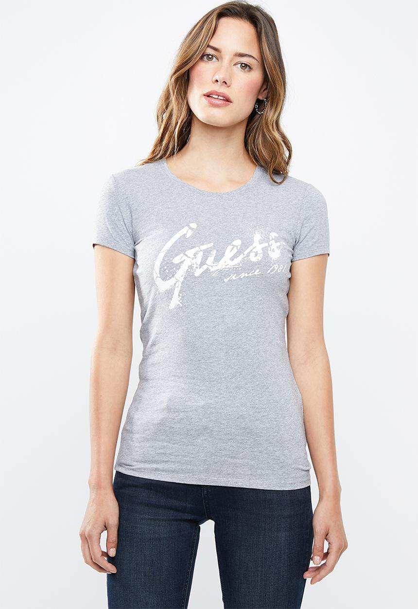 GUESS - Short sleeve script logo tee - grey