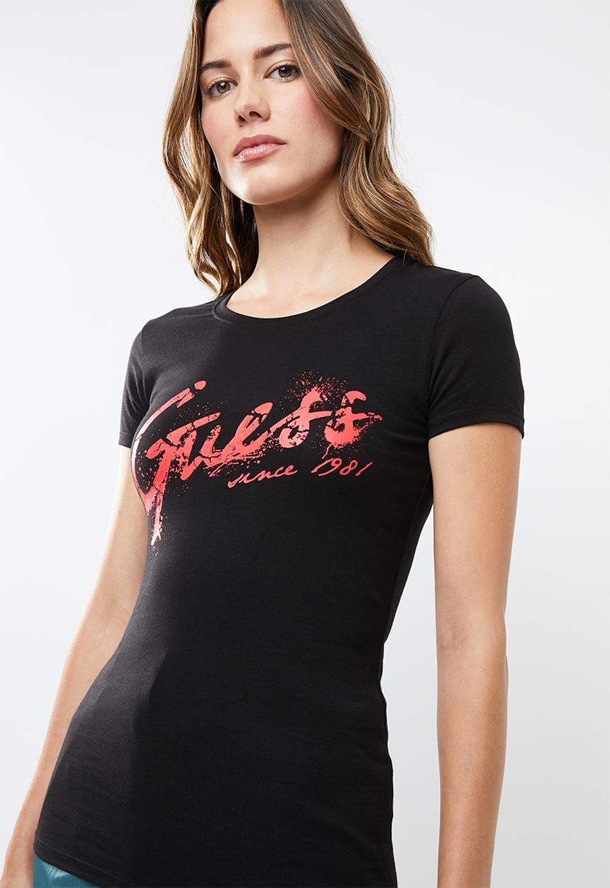 GUESS - Short sleeve script logo tee - black
