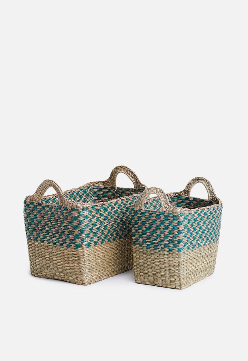 Sixth Floor - Gigi rectangular basket set of 2 - natural & blue 