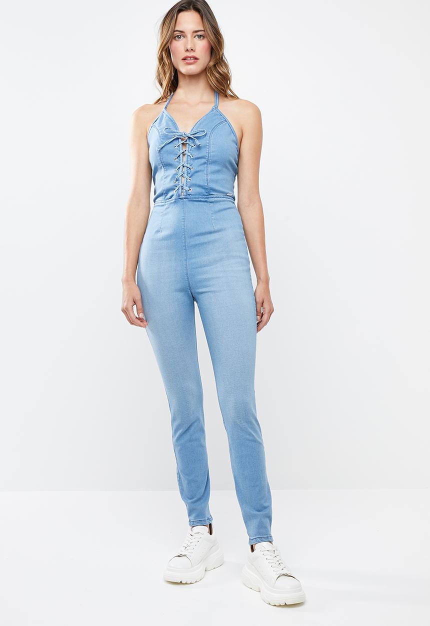 SISSY BOY - Denim jumpsuit with criss cross detail - blue
