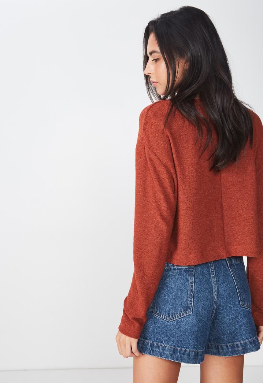 Cotton On - Arna textured boxy long sleeve - rust 