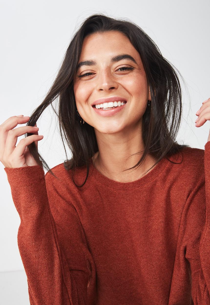 Cotton On - Arna textured boxy long sleeve - rust 