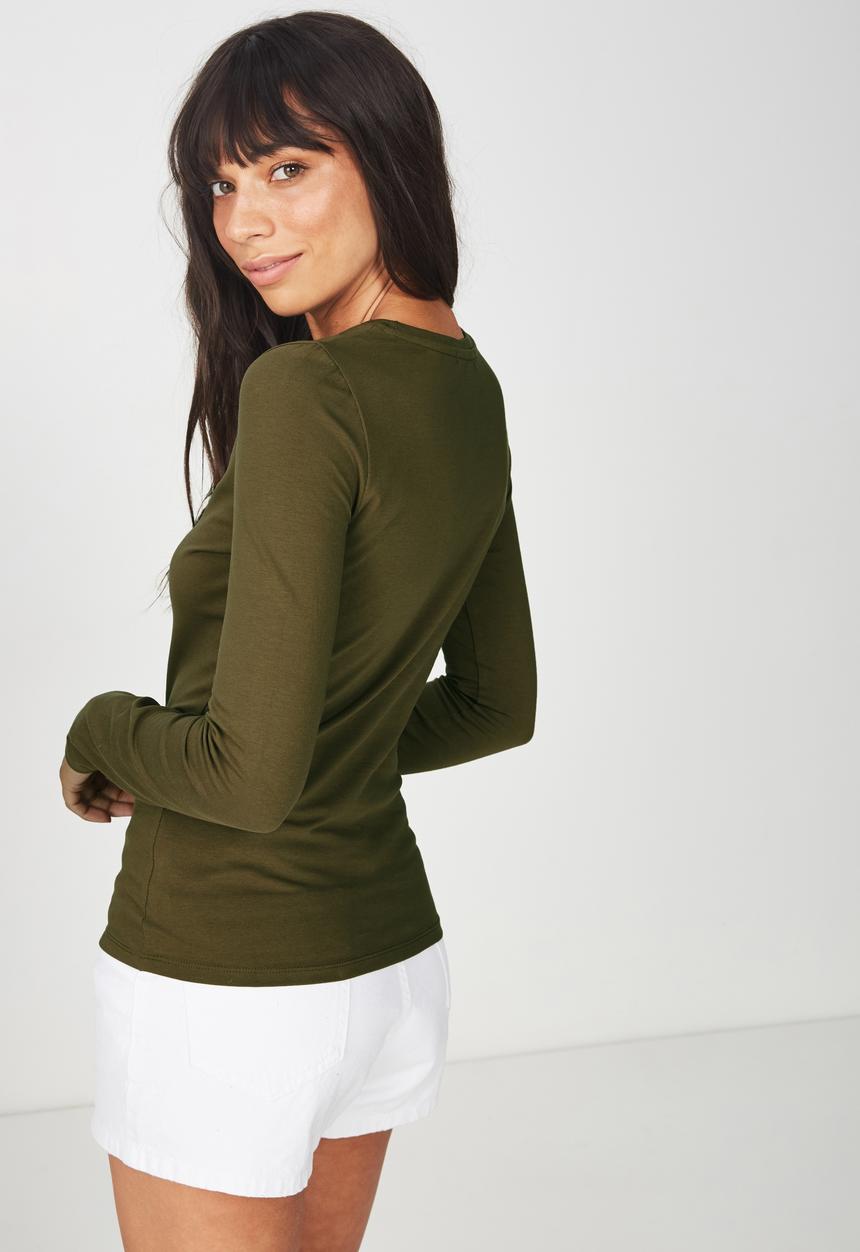 Cotton On - Everyday long sleeve crew neck top - green 