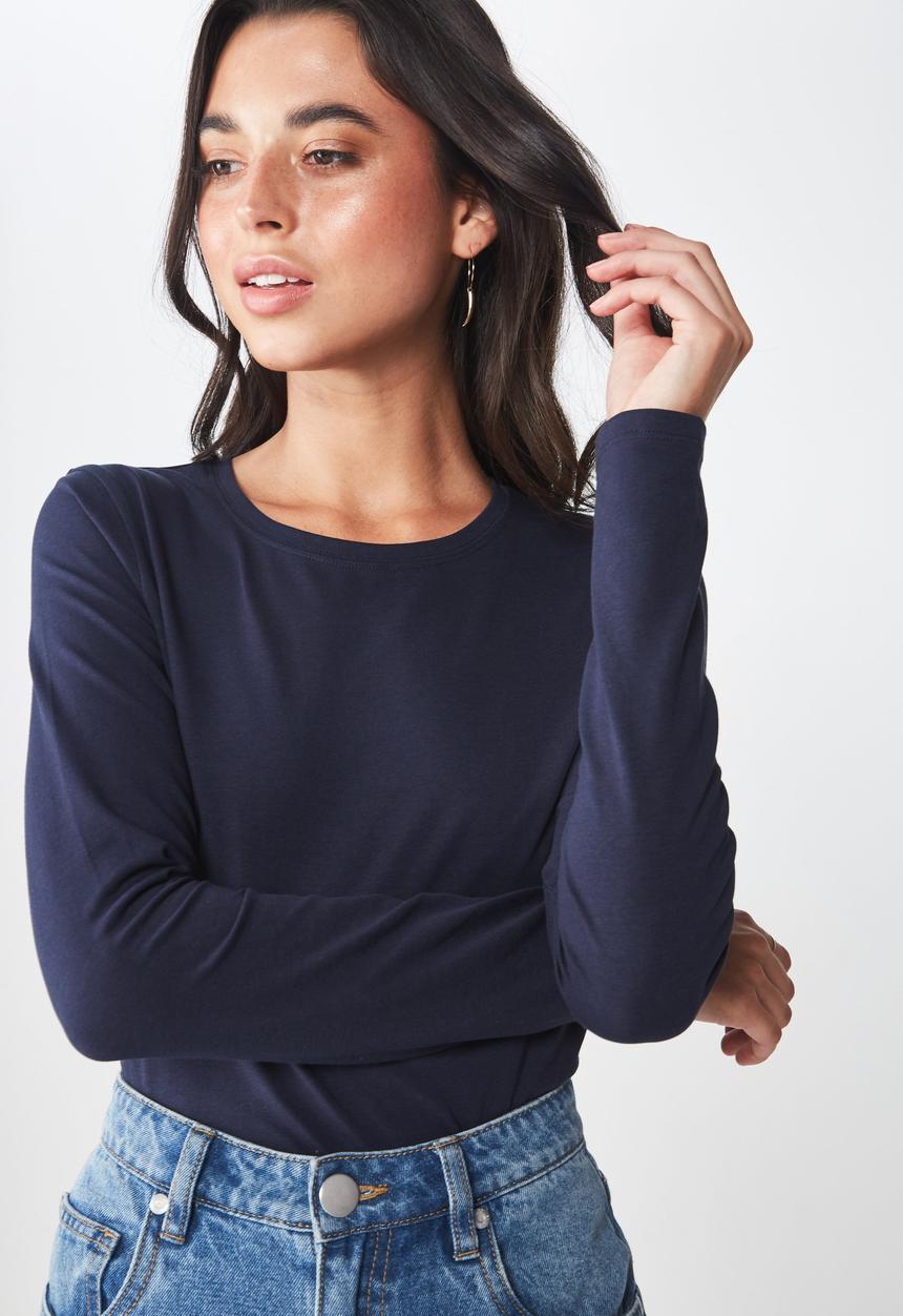 Cotton On - Everyday long sleeve crew neck top - moonlight